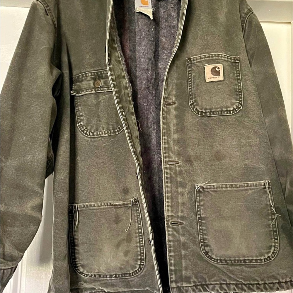 Carhartt Green Canvas Blanket Lined Work Jacket Coat CO2 MOS Size Large